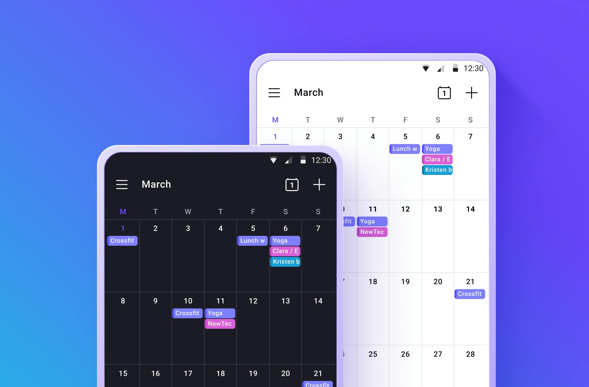 Proton Calendar monthly view.