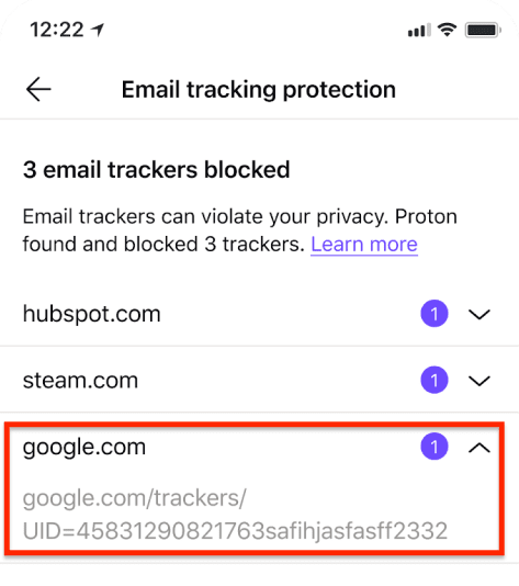 URL showing details of the tracker